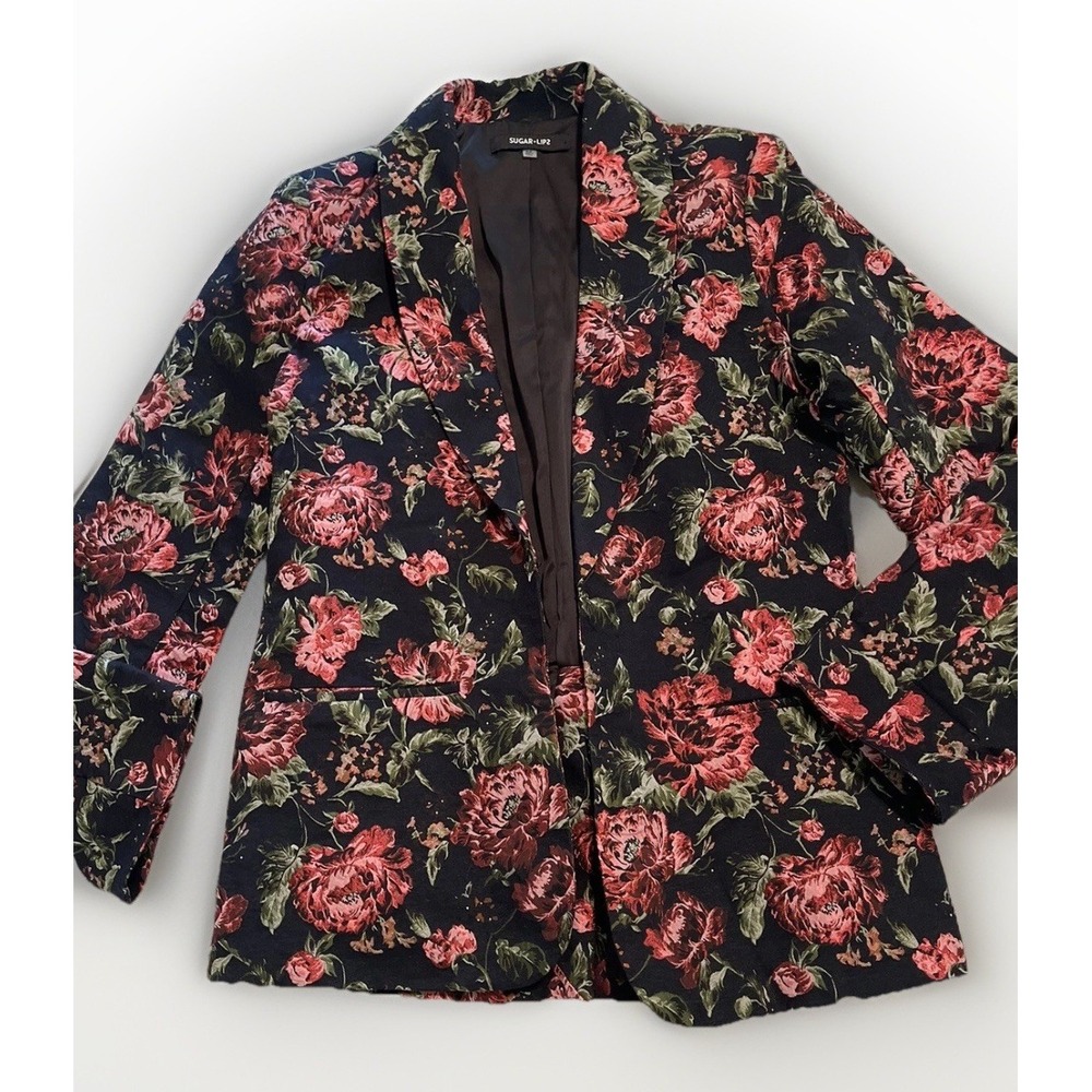 Anthropologie Sugar Lips Lipz Womens Jacket Blazer Floral Flowers Lined Size Xs